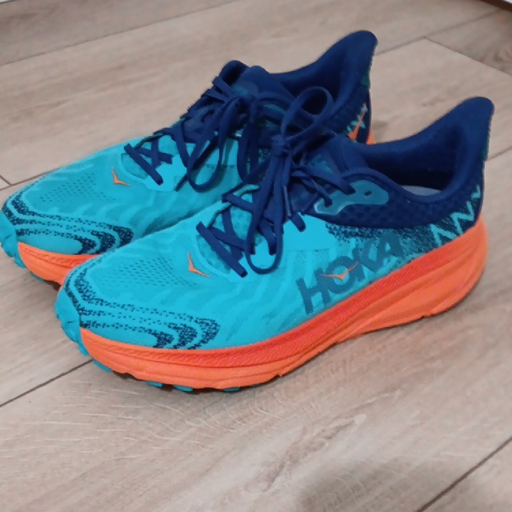 Hoka Us 12 Wide Mens Vibrant Blue and Orange Sneakers